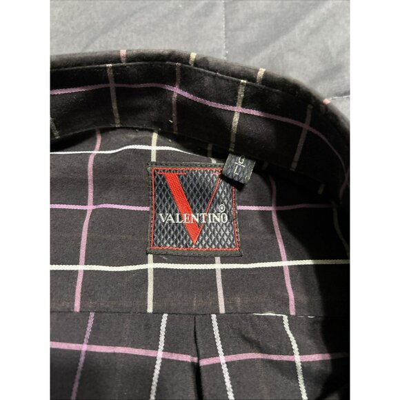 Valentino Men's Casual Black Purple And White Checker Button Down Shirt Size L - Picture 3 of 8